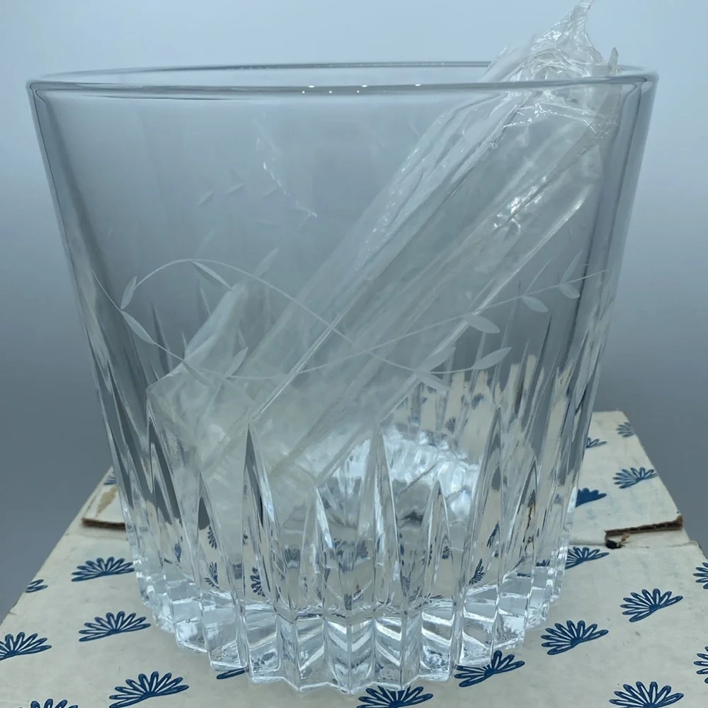VTG Princess House Highlights 24% lead Crystal Ice bucket w/ tongs & box #863